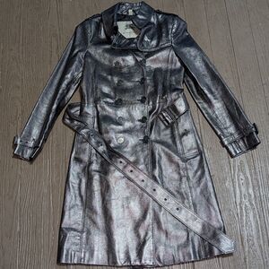 Burberry Shimmering Silver Lambskin Trench Coat